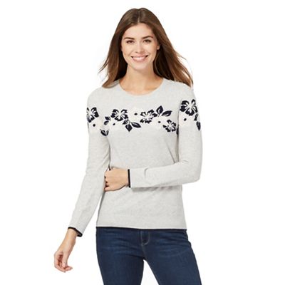 Maine New England Light grey flower knitted jumper